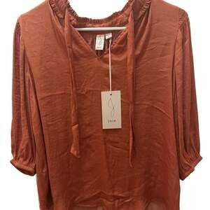 Joie Women's Smocked Tie Neck 3/4 Sleeve Blouse in Rust Orange
